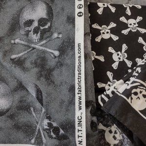 SKULL Fabric Bundle: 3 fat quarters, 2 yds metallic design cotton + neck scarf
